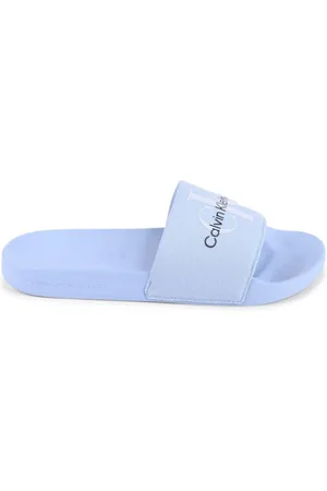 Calvin Klein Sko, Dame, Blå, 38 EU, Logo Slide Sandaler Casual