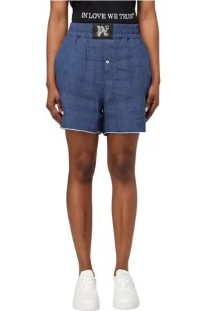 Palm Angels Shorts, Dame, Blå, XS, Linned, Afslappede Linnedshorts Med Knaplukning