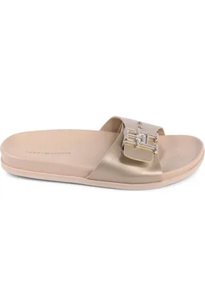Tommy Hilfiger Sko, Dame, Gul, 38 EU, Uld, Guld Læder Sandal Elegant Stil
