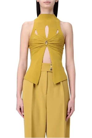 Elisabetta Franchi Top, Dame, Gul, M, Sort Strikærme Top