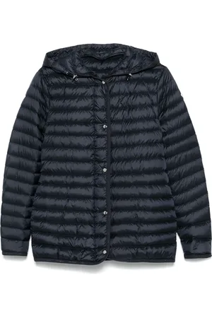 Moncler Jakke, Dame, Blå, XS, Uld, Blå Dunjakke med Hætte