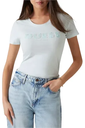 Guess Top, Dame, Grøn, XS, Bomuld, Paillet Logo Bomuld Tee
