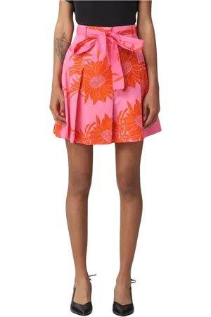Pinko Nederdel, Dame, Rød, 2XS, Bomuld, Blomstret Plisseret Shorts med Bue Bælte