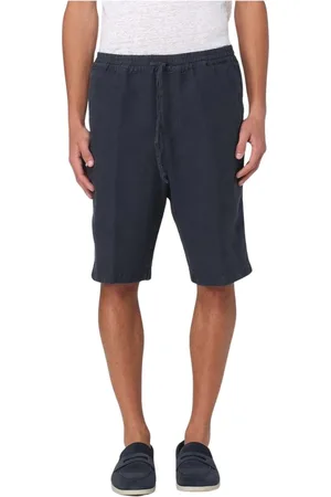 120% Lino Shorts, Herre, Blå, L, Afslappede Linne Snørebukser