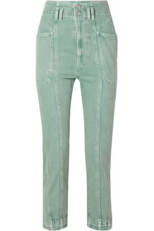 Isabel Marant Jeans, Dame, Grøn, M, Bomuld, Bomuld Straight Leg Lynlås Jeans