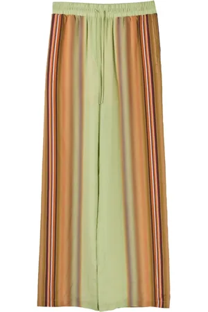 Paul Smith Bukser, Dame, Flerfarvet, M, Polyester, Silke Stribet Wide Leg Bukser Grøn