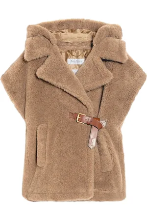 Max Mara Jakke, Dame, Brun, M, Uld, Brun Ærmeløs Cape Teddy Fabric Jakke