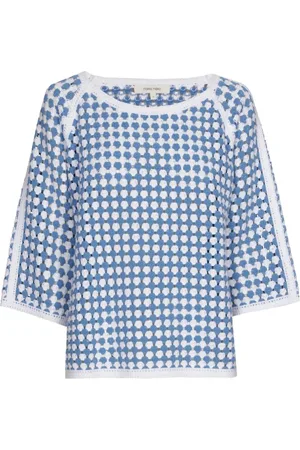 Marie Méro Strik, Dame, Blå, L, Uld, Blå og hvid hæklet pullover