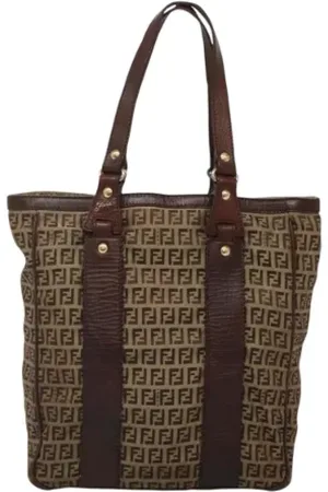 Fendi Pre-owned, Dame, Brun, ONE SIZE, Uld, Pre-owned Canvas fendi-tasker