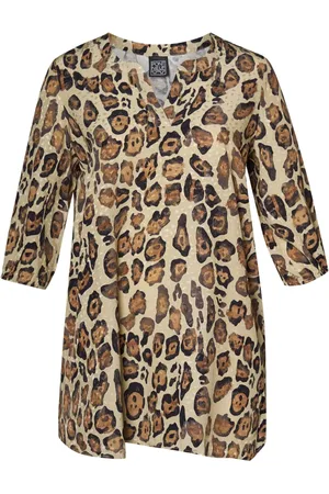 Pont Neuf Bluser & Skjorter, Dame, Brun, 3XL, Tyl, Leopard Print Tunika Bloom Stil