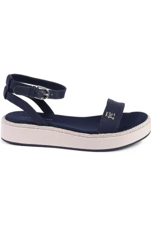 Tommy Hilfiger Sko, Dame, Blå, 38 EU, Linned, Blå Linned Kile Sandal