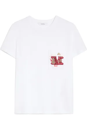 Max Mara Top, Dame, Hvid, M, Bomuld, Broderet Monogram Hvid T-shirt