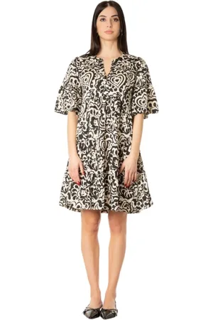 Max Mara Kjole, Dame, Sort, M, Bomuld, Printet Jersey Kaftan Kjole