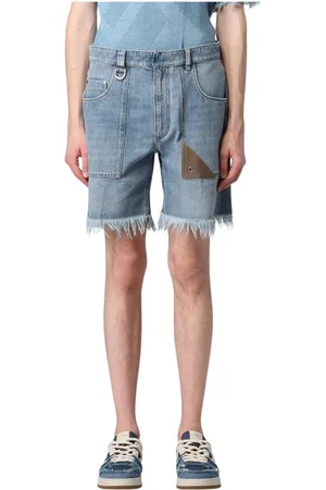 Fendi Shorts, Herre, Blå, W33, Denim, Slidte Hem Denim Shorts