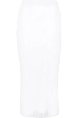 Sportmax Nederdel, Dame, Hvid, XS, Polyester, Hvid Gennemsigtig Ribstrikket Nederdel