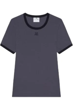 Courrèges Top, Dame, Sort, M, Bomuld, Signatur Kontrast T-shirt med Logo Applique