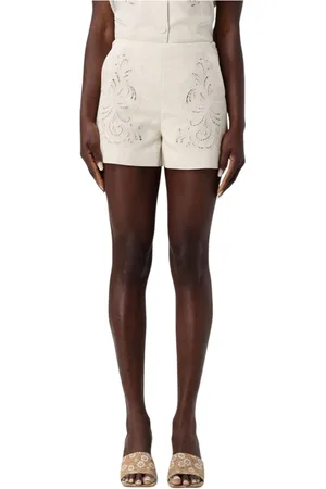 Twin-Set Shorts, Dame, Hvid, M, Uld, Elegant Broderede Shorts