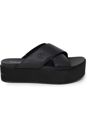 Calvin Klein Sko, Dame, Sort, 39 EU, Læder, Cross Strap Platform Sandal