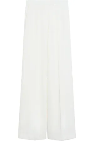 Max Mara Bukser, Dame, Hvid, S, Uld, Hvide Brede Ben Uldbukser