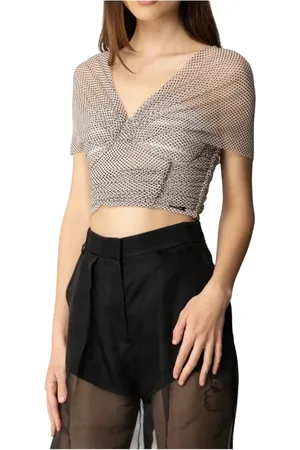 Elisabetta Franchi Top, Dame, Grå, XL, Uld, Moderne Bådhals Top