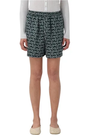 Burberry Shorts, Dame, Flerfarvet, 3XS, Grøn AllOver Print Silke Shorts