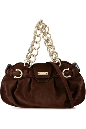 Salvatore Ferragamo Pre-owned, Dame, Brun, ONE SIZE, Uld, Pre-owned Ruskind skuldertasker
