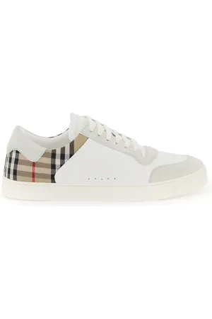 Burberry Sko, Herre, Hvid, 43 1/2 EU, Læder, Check Læder Sneakers