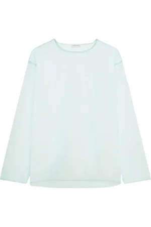 DRIES VAN NOTEN Bluser & Skjorter, Dame, Blå, M, Polyester, Gennemsigtig rund hals sweater