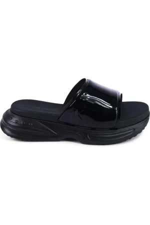 Calvin Klein Sko, Dame, Sort, 40 EU, Læder, Sort Platform Slides Patentlæder