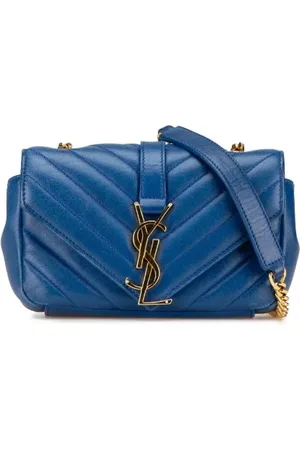 Saint Laurent Pre-owned, Dame, Blå, ONE SIZE, Uld, Pre-owned Laeder skuldertasker