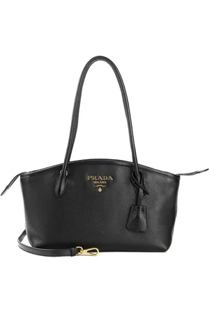 Prada Taske, Dame, Sort, ONE SIZE, Uld, Læder skuldertaske med aftagelig rem