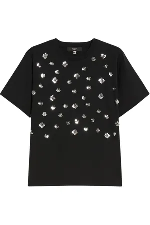 Max Mara Top, Dame, Sort, XL, Bomuld, Sort Cabina T-shirt med frontapplikationer