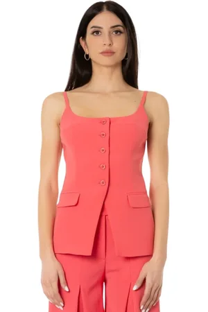 SIMONA CORSELLINI Top, Dame, Lyserød, XS, Polyester, Knap-up Top i Koralfarve med Lommer