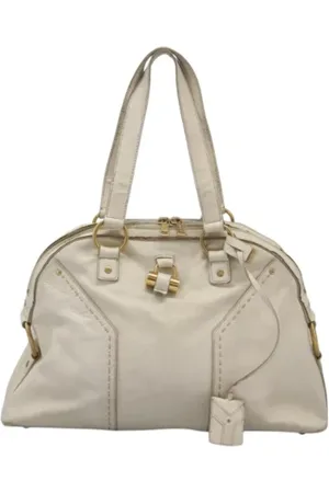 Saint Laurent Pre-owned, Dame, Hvid, ONE SIZE, Uld, Pre-owned Laeder hndtasker