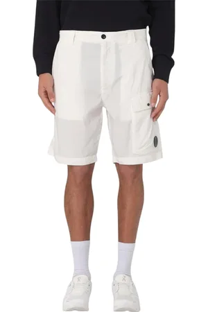 C.P. Company Shorts, Herre, Hvid, XL, Uld, Blå Lomme Cargo Letvægts Goggle Shorts