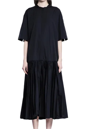 Jil Sander Kjole, Dame, Sort, XS, Bomuld, Sort Poplin Broderet Monogram Kjole