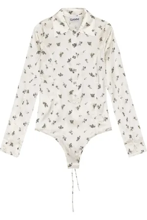 Ganni Top, Dame, Hvid, XS, Uld, Hvid Butterfly Button-Up Skjorte