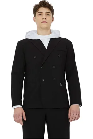 John Richmond Jakkesæt, Herre, Sort, M, Polyester, Dobbeltbrystet blazer med logo metal mærke