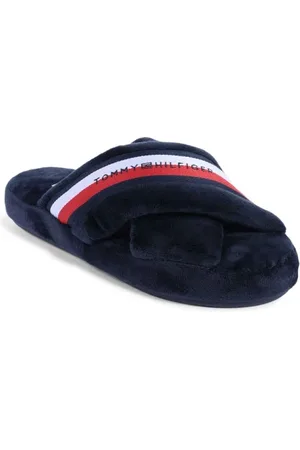 Tommy Hilfiger Sko, Dame, Blå, 39 1/2 EU, Uld, Blå Velour CrossBand Tøfler