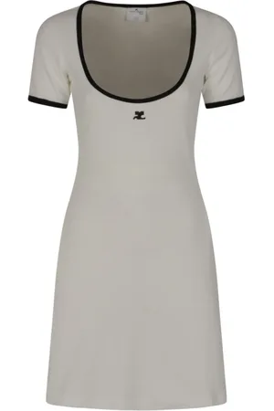 Courrèges Kjole, Dame, Hvid, S, Bomuld, Kontrast Mini Kjole