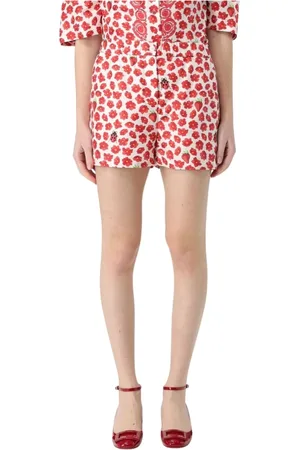 VERSACE Shorts, Dame, Rød, XS, Rød Blomstret Mode Shorts