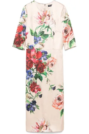 Dolce & Gabbana Kjole, Dame, Flerfarvet, XS, Spandex, Pudderrosa Blomstret Kjole
