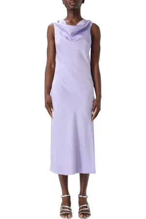 Patrizia Pepe Kjole, Dame, Lilla, XS, Elegant Midi Slip Kjole i Elfenben