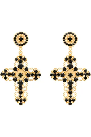 Dolce & Gabbana Tilbehør, Dame, Gul, ONE SIZE, Gyldne Kors Dangle Øreringe med Swarovski