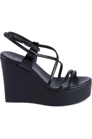 Calvin Klein Sko, Dame, Sort, 40 EU, Læder, Sort Læder Platform Kile Sandaler