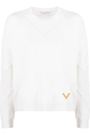 VALENTINO Strik, Dame, Hvid, S, Uld, VGold Uldtrøje, Elfenben Hvid, Rund Hals