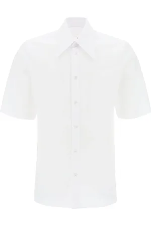 Maison Margiela Skjorte, Herre, Hvid, L, Bomuld, Bomulds Poplin Casual Skjorte med Stiv Krave