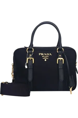 Prada Taske, Dame, Sort, ONE SIZE, Læder, Nylon Top Håndtaske med Læderdetalje