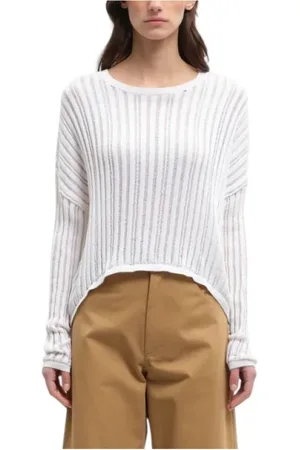 MARGAUX LONNBERG Top, Dame, Hvid, XS, Bomuld, Hvid Langærmet Mesh Top