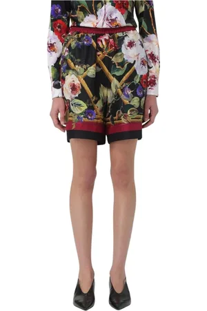 Dolce & Gabbana Shorts, Dame, Sort, S, Silkeblomst Shorts med Elastisk Talje